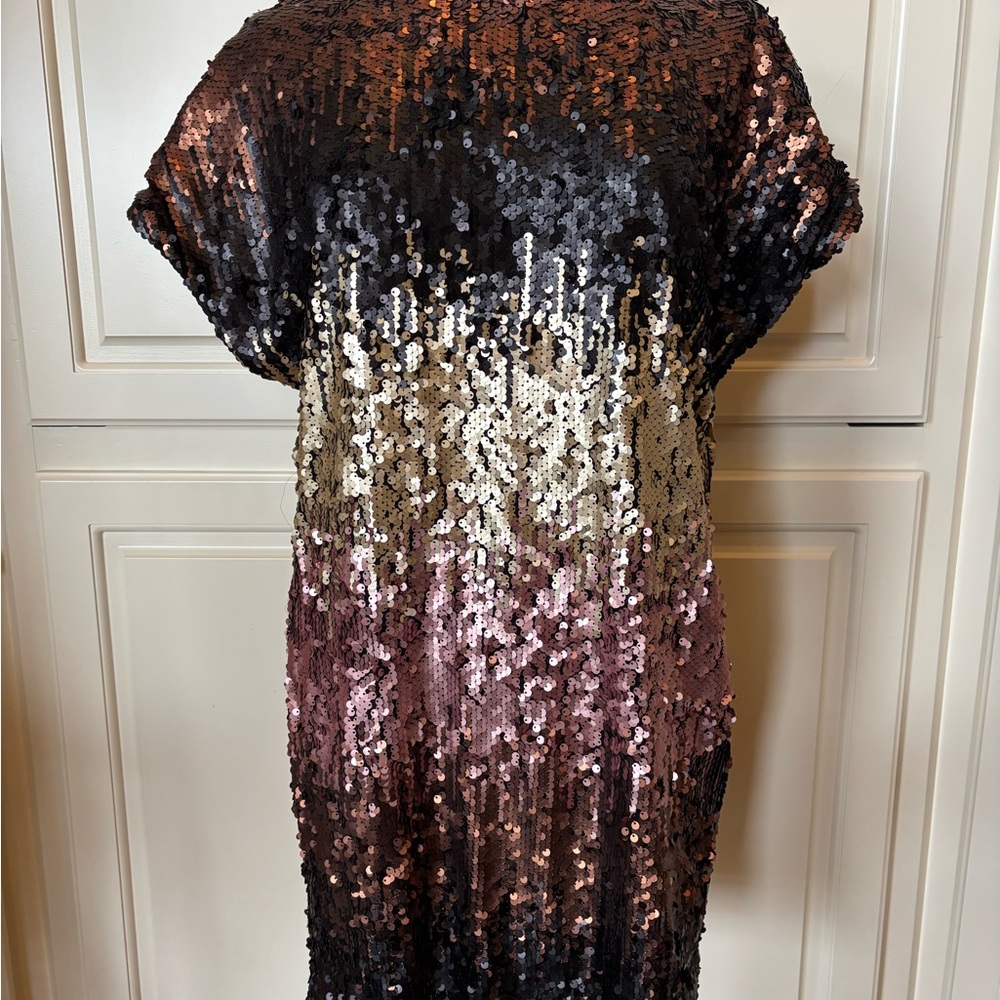 Sequin Ombre Shift Dress in Brown, Gold & Pink